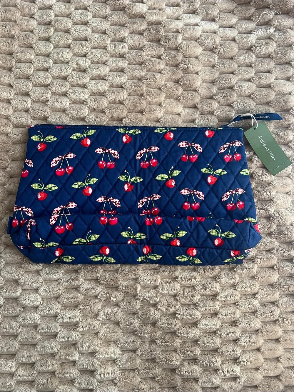 Vera Bradley Navy Cherry Quilted Cosmetic Bag